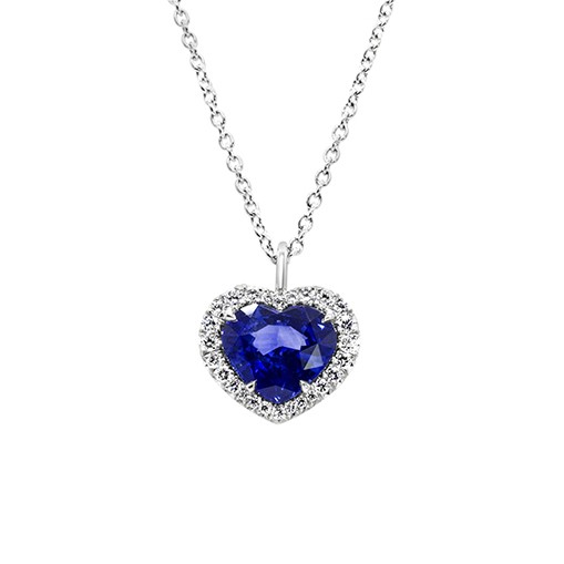 Platinum Heart-Shaped Ruby and Diamond Pendant Necklace